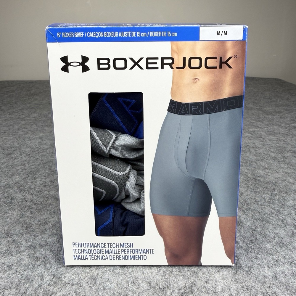 Under Armour NEW Performance Tech Mesh Men Medium 6" Boxerjock Blue Gray 3 Pairs